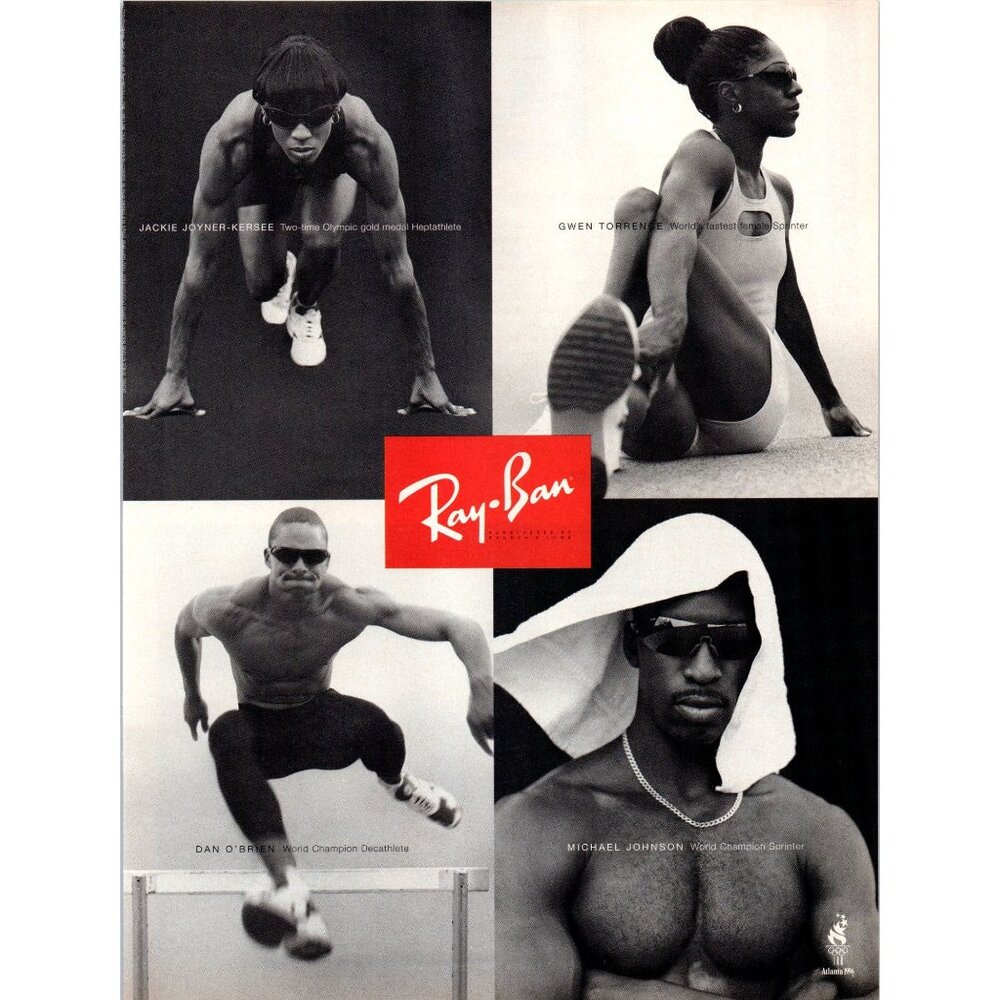 1996 Ray-Ban Sunglases Olympic Runners Vintage Print Ad Michael Johnson Wall Art